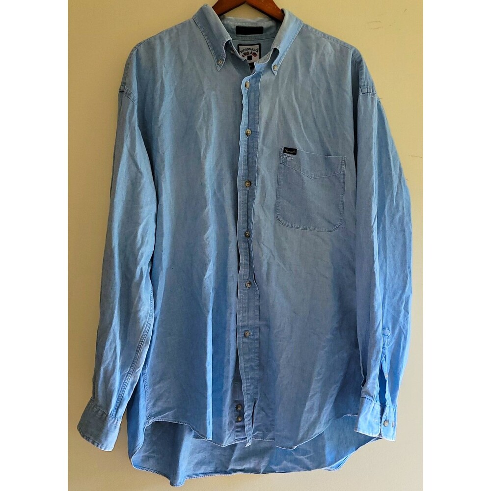 Vintage Faconnable Men’s XL Blue Chambray Cotton Button-Down Shirt